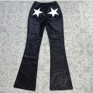 Nasty Gal Faux Leather Star Bum Flared Pants Size 0 Black Bellbottoms Rock New
